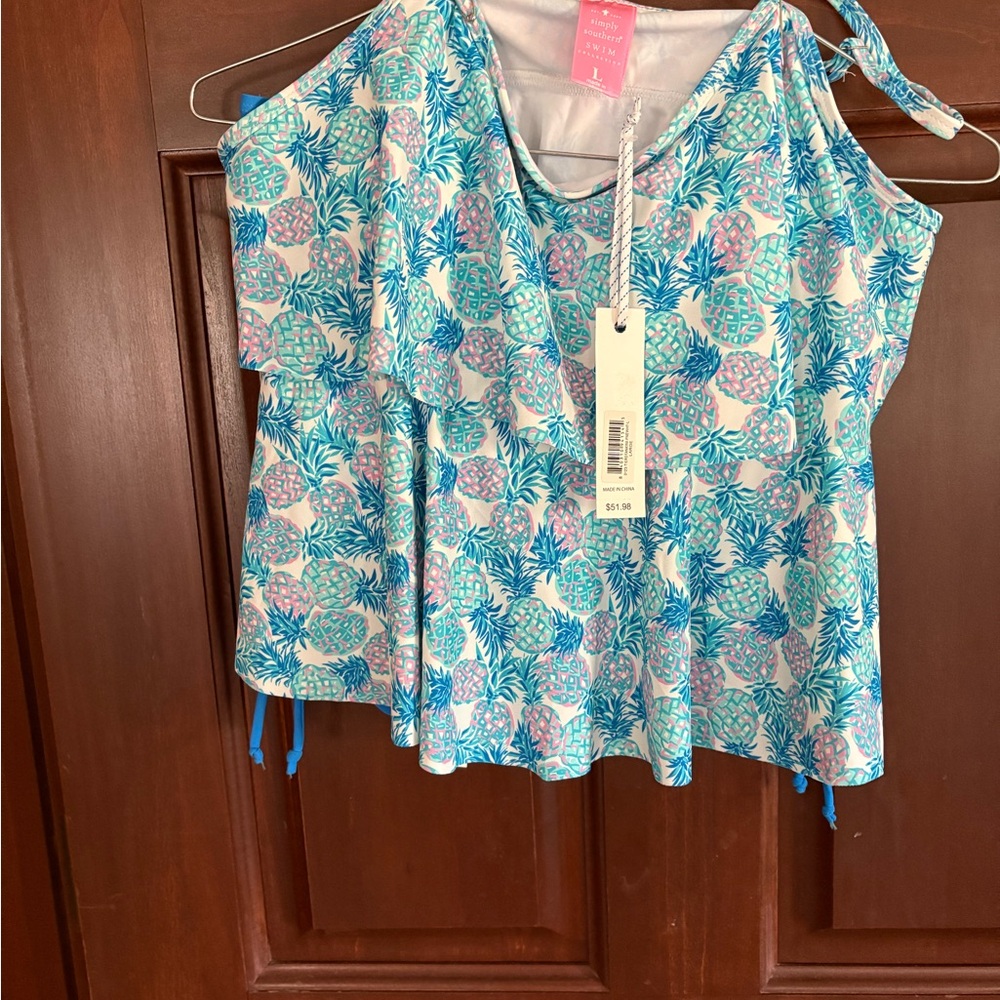 Simply Southern Blue and Pink Floral Bikini Top and bottoms